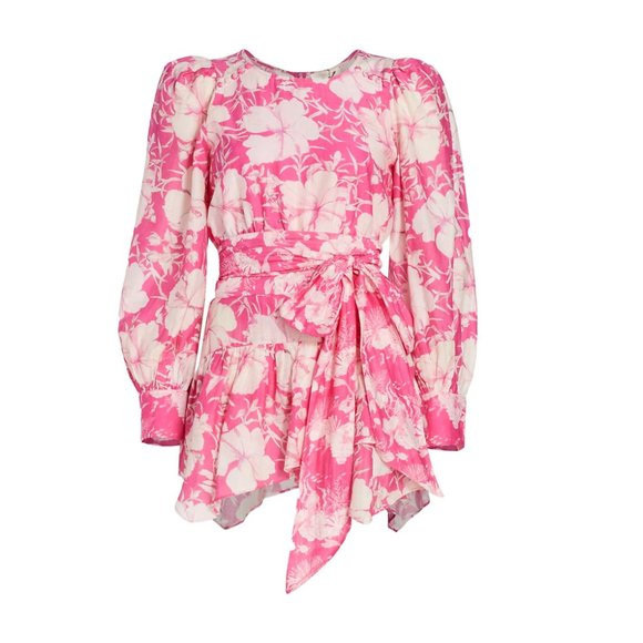 LoveShackFancy Teyana Floral Cotton-Silk Minidress pink fuschia size 8 - Picture 7 of 10